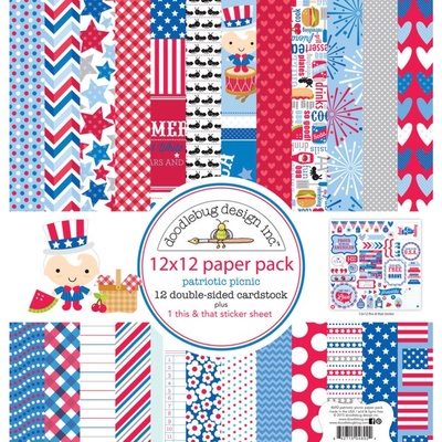 Набор кардстока от Doodlebug Cardstock - patriotic picnic, двусторонний, 30,5 x 30,5 см