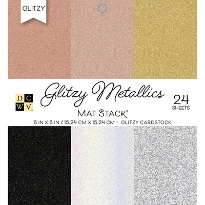Набор кардстока DCWV Glitzy Metallics W/Glitter, 15х15 см, 24 листа, с глиттером