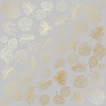 Лист односторонней бумаги с фольгированием Golden Tropical Leaves Gray,ТМ Фабрика Декора