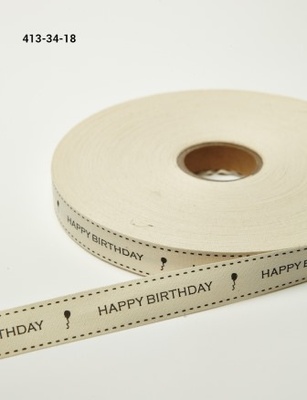 Хлопковая принтованная лента с надписью "Happy Birthday", ширина - 19 мм, длина 90 см