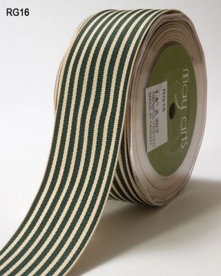 Лента Ggrain/ivory Stripes, цвет зеленый/белый, ширина 38 мм, длина 90 см
