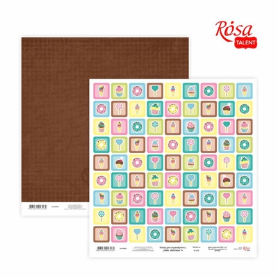 Бумага для скрапбукинга от ROSA TALENT - Cake delicious 4, двусторонняя, 30х30см, 200г/м2
