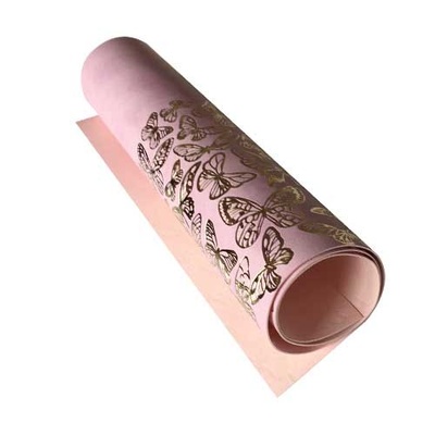 Отрез кожзама с тиснением  золотой фольгой Golden Butterflies Flamingo 50 х 25 см, ТМ Фабрика Декора