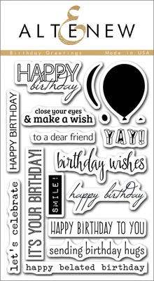 Набор штампов от Altenew - Birthday Greetings - Поздравления с днем Рождения, 17 шт