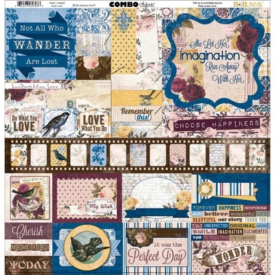 Лист наклеек BoBunny - Rose Cafe - Combo Stickers, размер 30х30 см