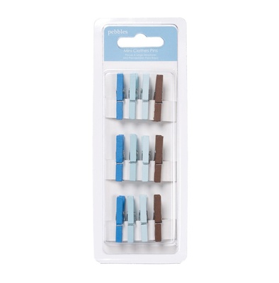 Набор прищепок от American Crafts - Pebbles Embellishments - New Addition Boy - Mini Clothes Pins, 12 шт. 4 цвета в наборе.