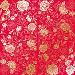 Аркуш одностороннього паперу з фольгуванням, дизайн Golden Peony Passion Poppy red, 30,5см х 30,5см, ТМ Фабрика Декору