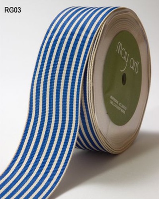 Лента ROYAL BLUE/IVORY STRIPES, цвет голубой/бежевый, ширина 3,8см, длина 90 см