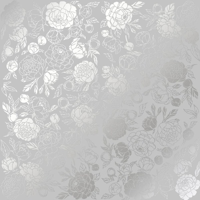 Аркуш одностороннього паперу зі срібним тисненням, дизайн Silver Peony Passion Gray, 30,5см х 30,5см, ТМ Фабрика Декору