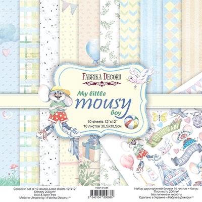 Набор скрапбумаги My little mousy boy 30,5x30,5 см 10 листов, ТМ Фабрика Декору