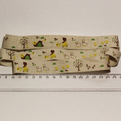 Лента от Thailand - Lovely Girl Dog Ducks Print Linen Ribbon Label String, 1 метр