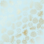 Лист односторонней бумаги с фольгированием Golden Tropical Leaves Blue,ТМ Фабрика Декора