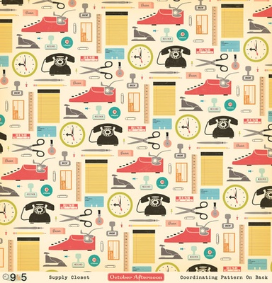 Лист двусторонней скрапбумаги от October Afternoon - “9 to 5” Collection -Supply Closet, 30х30