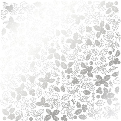 Аркуш одностороннього паперу зі срібним тисненням, дизайн Silver Winterberries White, 30,5см х 30,5см, ТМ Фабрика Декору