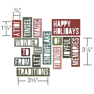 Лезвие от Sizzix - Tim Holtz - Thinlits Die Set 16PK - Holiday Words 2 - Block by Tim Holtz, 15 штук