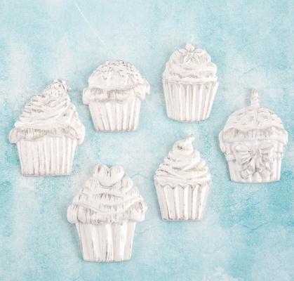 Набор украшений от Prima Marketing - Shabby Chic Treasures Resin Embellishments - Cupcakes, 6 шт