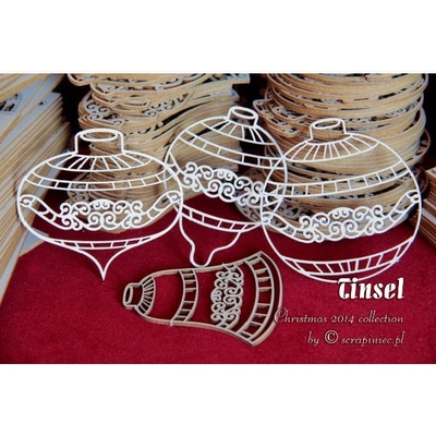 Чипборд Scrapiniec - Новогодний набор Tinsel, 5 штук