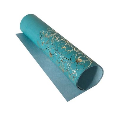 Отрез кожзама с тиснением  золотой фольгой Golden Pion Turquoise, размер 500мм х 250мм, ТМ Фабрика Декора