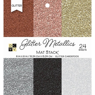Набор кардстока DCWV Glitter Metallics Solid, 15х15 см, 24 листа, с глиттером