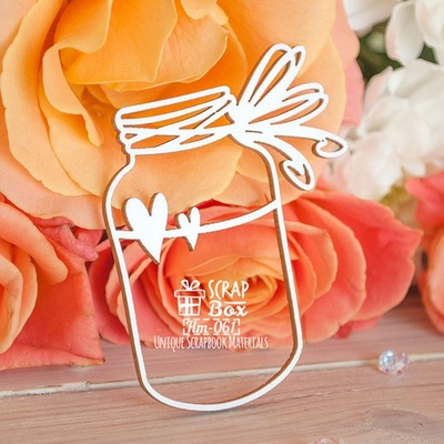 Чипборд ScrapBox - Баночка с бантиком и двумя сердечками Hm-061