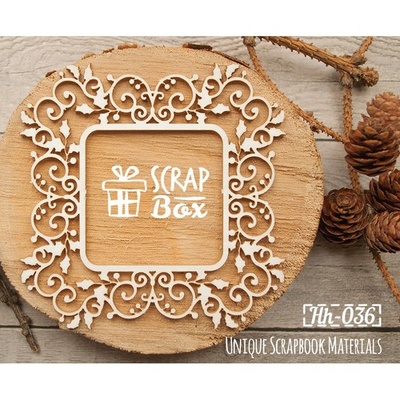 Чипборд ScrapBox - Ажурная новогодняя рамка с остролистом Hh-036