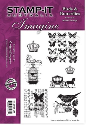 Набор резиновых штампов от Crafter's Companion - Birds & Butterflies, 7 шт.