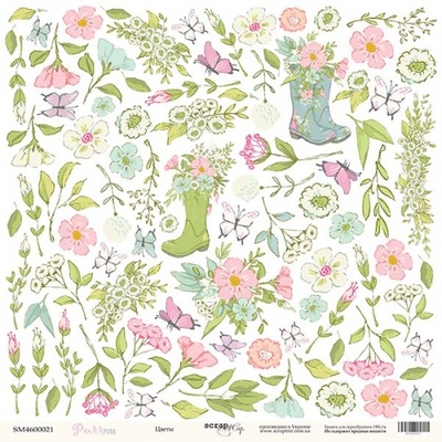 Лист односторонней бумаги для вырезания от Scrapmir - Цветы - коллекция "Pur Pur", 30x30 см