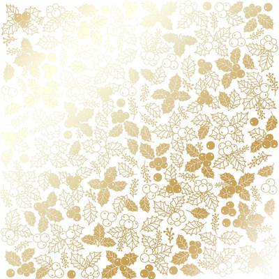 Аркуш одностороннього паперу з фольгуванням, дизайн Golden Winterberries White, 30,5см х 30,5см, ТМ Фабрика Декору