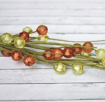 Веточка с бусинами, красно-желтая, 36см