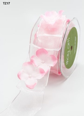 Лента с цветочком Flowers and Pearl, цвет: бело-розовый, ширина 38,1 мм, 90 см
