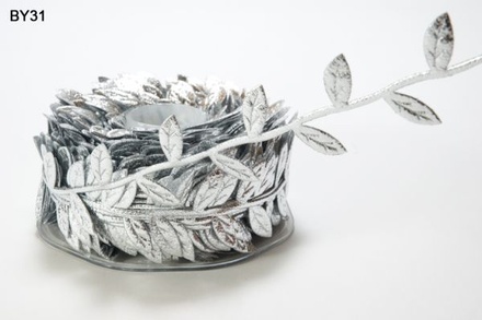 Лента LEAVES, цвет SILVER, 90см (дина листика 12 мм)