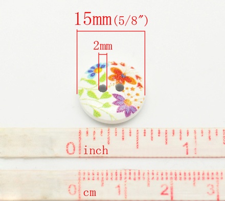 Деревянная пуговица Multicolor Flower B17604, диаметр 15 мм, 1 шт.