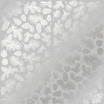 Аркуш одностороннього паперу зі срібним тисненням, дизайн Silver Pine cones Gray, 30,5см х 30,5см, ТМ Фабрика Декору