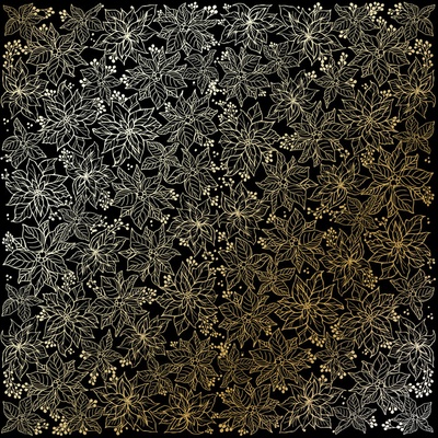 Лист односторонней бумаги с фольгированием Golden Poinsettia Black, ТМ Fabrika Decoru