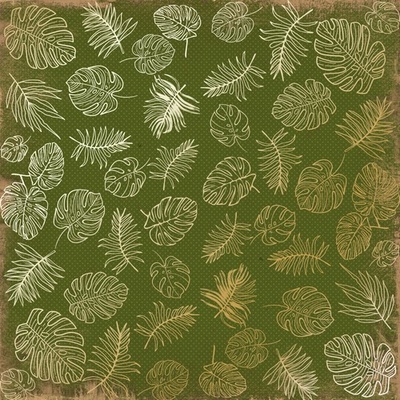 Лист односторонней бумаги с фольгированием Golden Tropical Leaves Botany summer 1,ТМ Фабрика Декора