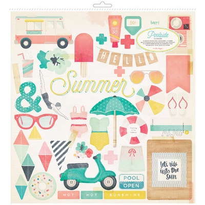 Высечки из чипборда от Crate Paper - Poolside Collection - 30x30 см, 53шт.