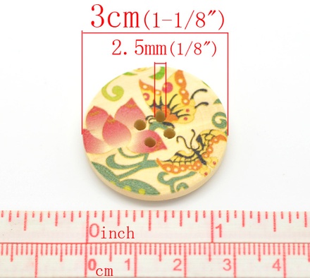 Деревянная пуговица Multicolor Butterfly Pattern B15465, диаметр 3 см, 1 шт.