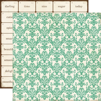 Лист двусторонней скрапбумаги от Echo Park Paper This and That Teal Damask