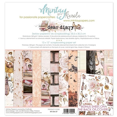 Набор скрапбумаги Mintay by Karola - Dear Diary, 30х30 см, 12 листов, двусторонняя