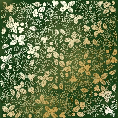 Аркуш одностороннього паперу з фольгуванням, дизайн Golden Winterberries Green aquarelle, 30,5см х 30,5см, ТМ Фабрика Декору