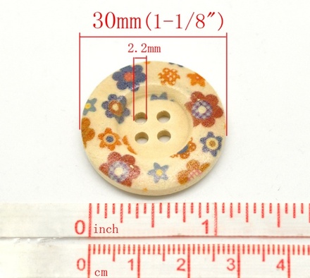 Деревянная пуговица Multicolor Flower  B12367, диаметр 30 мм, 1 шт.