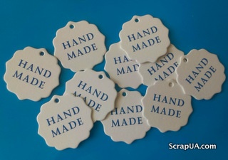 Набор белых тэгов "HandMade", 10 шт.: 55х55мм, цвет надписи на выбор