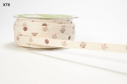 Лента IVORY TWILL / PRINT - BROWN SEA SHELLS, ширина 9,5мм, длина 90см