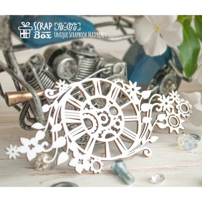 Чипборд ScrapBox - Часы с шестеренками и растительным мотивам Ht-075