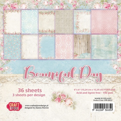 Набор односторонней скрапбумаги от от Craft&You Design - BEAUTIFUL DAY, 15,2x 15,2 см, 36 шт