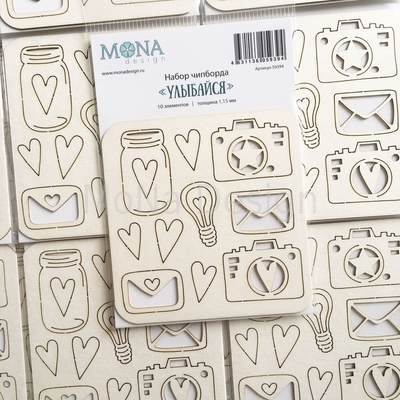 Набор чипборда от Mona Design "Улыбайся",толщина 1,15 мм, 10 шт.