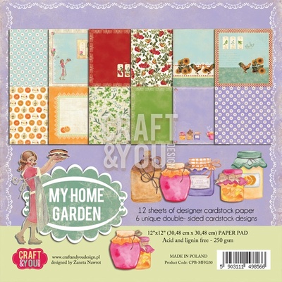 Набор плотной скрапбумаги от Craft & You Design - MY HOME GARDEN, 30x30 см, 12 шт, 250 гр/м3