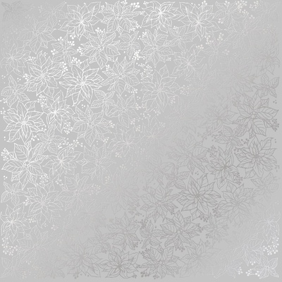 Аркуш одностороннього паперу зі срібним тисненням, дизайн Silver Poinsettia Gray, 30,5см х 30,5см, ТМ Фабрика Декору