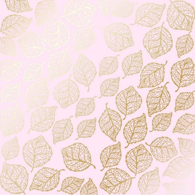 Лист односторонней бумаги с фольгированием Golden Delicate Leaves Light pink, ТМ Фабрика Декора