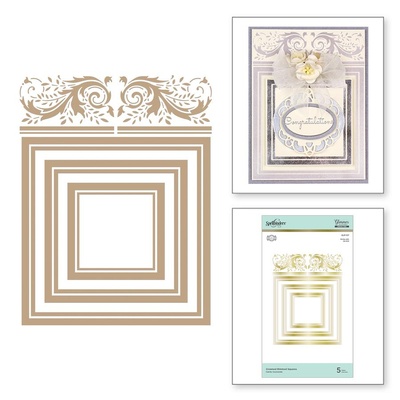 Пластины для фольгирования от Spellbinders - Crowned Rimmed Squares Glimmer Hot Foil Plate Royal Flourish by Becca Feeken